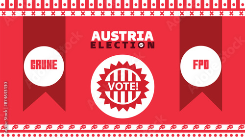 Austria election banner with symbols of major political parties. Vote in general election in Austria. Political debate between GRUNE,FPO.