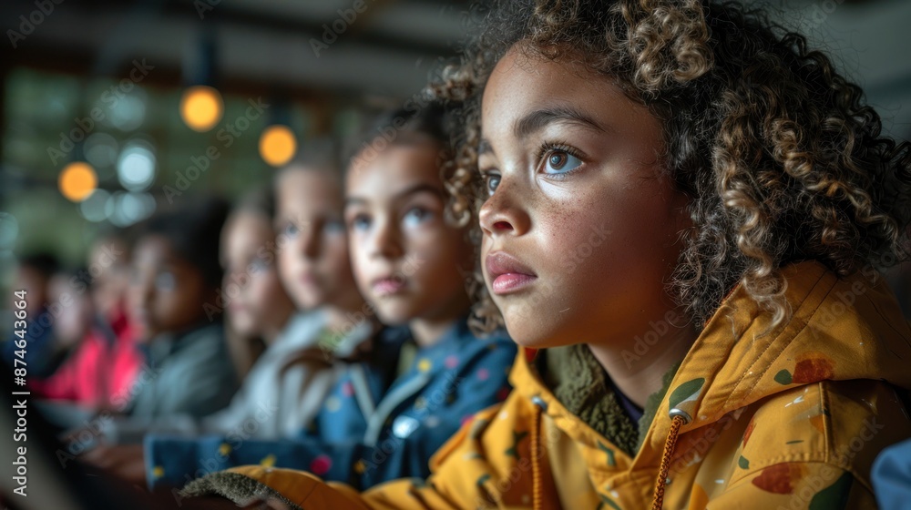 Young Girl Looking Away from the Camera, While Sitting in a Classroom Young Girl Looking Away from the Camera, While Sitting in a Classroom