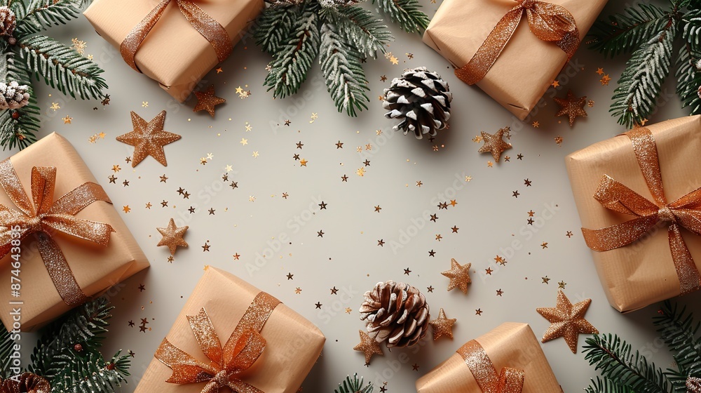 christmas banner mockup background xmas design of luxury gift boxes sparkling confetti stars decorations on white table flat lay top view copy space.image illustration christmas banner mockup background xmas design of luxury gift boxes sparkling confetti stars decorations on white table flat lay top view copy space.image illustration