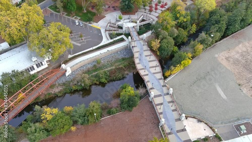 Royer Park Riverwalk in Roseville California aerial view. 