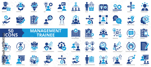 Management trainee icon collection set. Containing apprentice, leadership, development, skill, mentorship, supervisor, career icon. Simple flat vector.