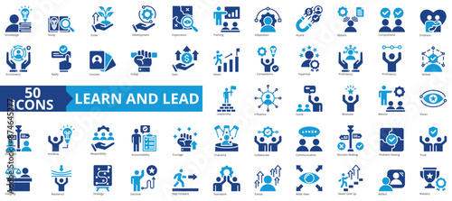 Learn and lead icon collection set. Containing knowledge, study, grow, development, exploration, training, adaptation icon. Simple flat vector illustration.