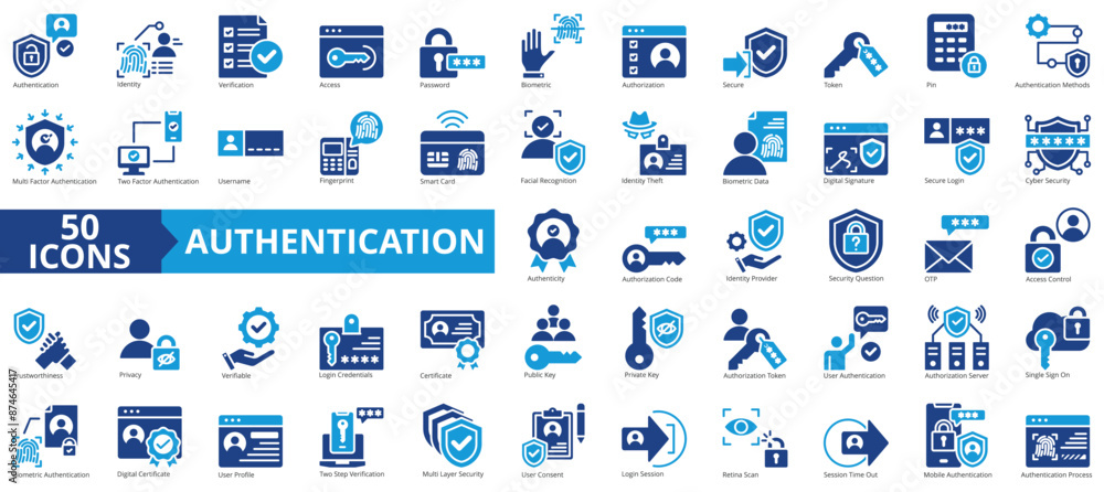 Authentication icon collection set. Containing identity, verification ...