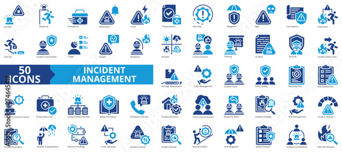 Incident management icon collection set. Containing response, emergency, notification, crisis, preparedness, recovery, mitigation icon. Simple flat vector illustration.