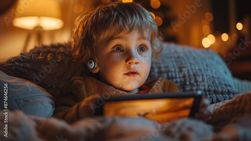 Child Watching Tablet in Bed