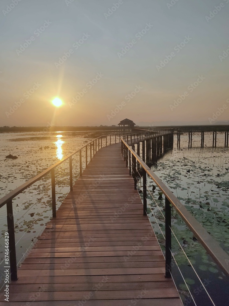Bueng Bua Wood Boardwalk at Thung Sam Roi Yot, Prachuap KhiriKhan Sunset Bueng Bua Wood Boardwalk at Thung Sam Roi Yot, Prachuap KhiriKhan Sunset