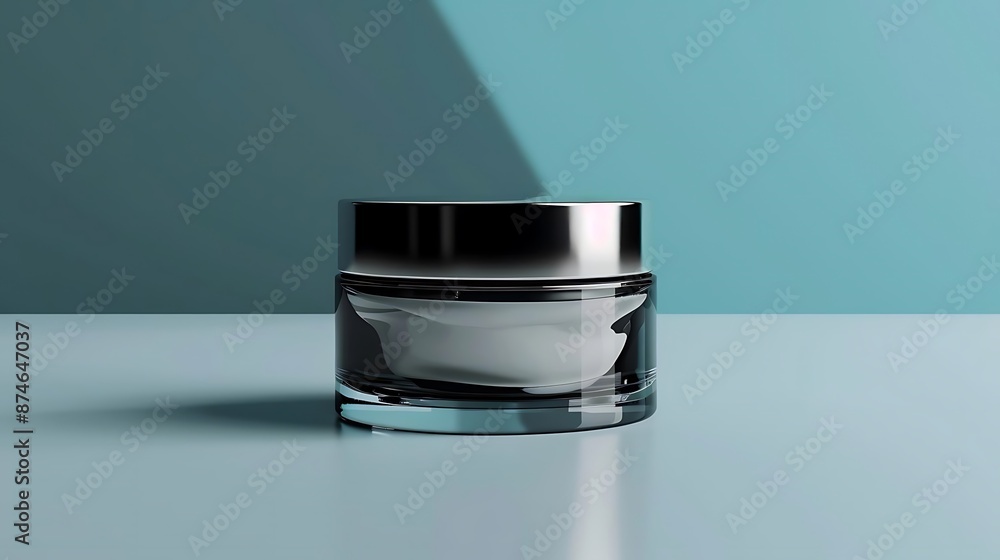 Glass Jar with White Cream on Teal and Blue Background 3D Illustration Glass Jar with White Cream on Teal and Blue Background 3D Illustration