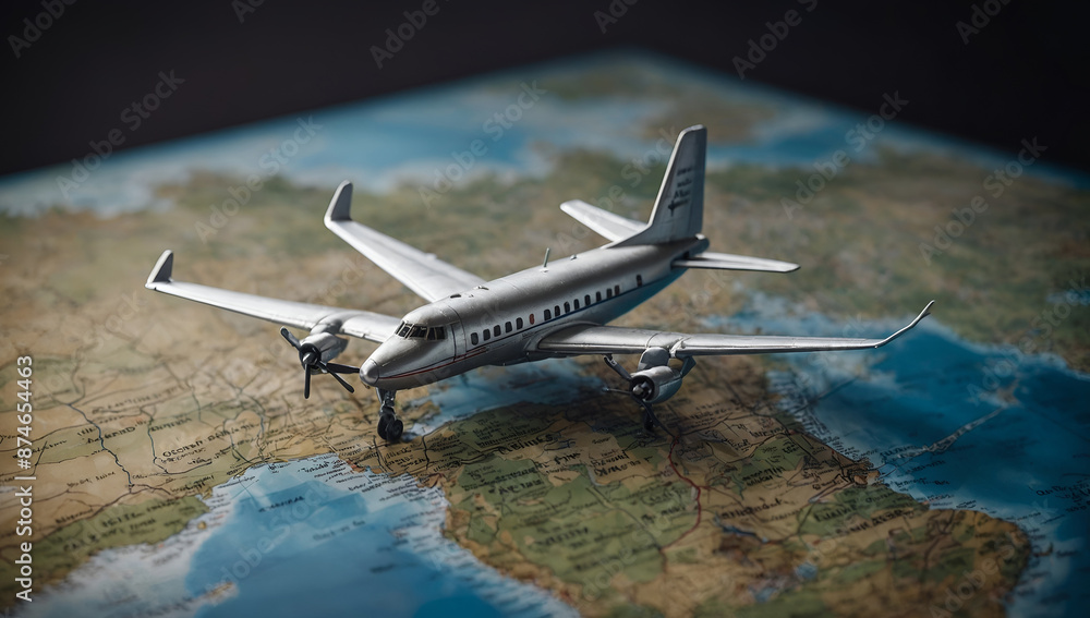 Naklejka premium plane flying model on world map