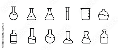 laboratory bottle set design, simple style, various types of beakers, editable vector eps 10.