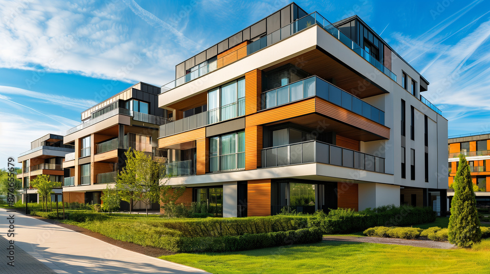 New modern residential complexes in the city. Apartment buildings, landscape architecture and urbanization. New modern residential complexes in the city. Apartment buildings, landscape architecture and urbanization.