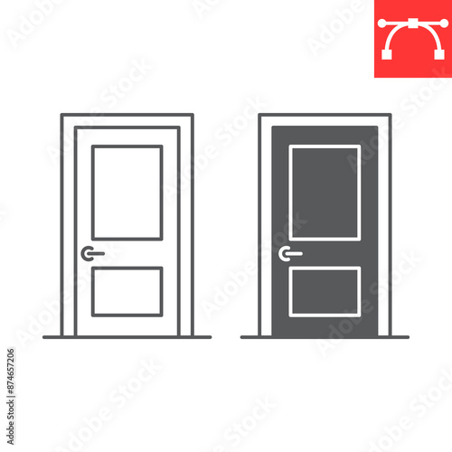 Room door line and glyph icon, interior and home decor, door vector icon, vector graphics, editable stroke outline sign, eps 10.