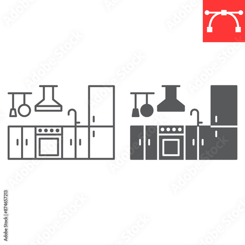 Kitchen furniture line and glyph icon, interior and home decor, kitchen interior vector icon, vector graphics, editable stroke outline sign, eps 10.