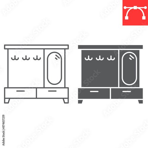 Hall tree line and glyph icon, interior and home decor, hall tree vector icon, vector graphics, editable stroke outline sign, eps 10.