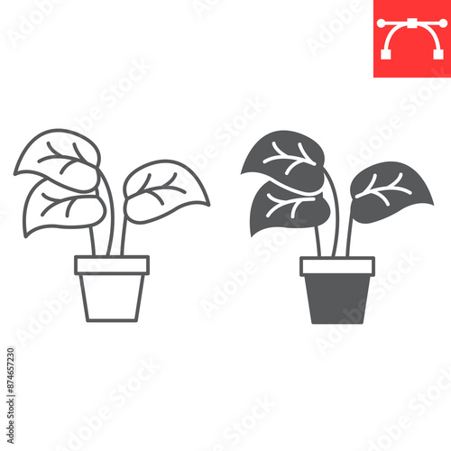 Indoor plant line and glyph icon, interior and home decor, houseplant vector icon, vector graphics, editable stroke outline sign, eps 10.