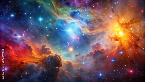 Nebula in deep space with colorful gas clouds and radiant stars, Space, Cosmic, Galaxy, Astronomy, Stars