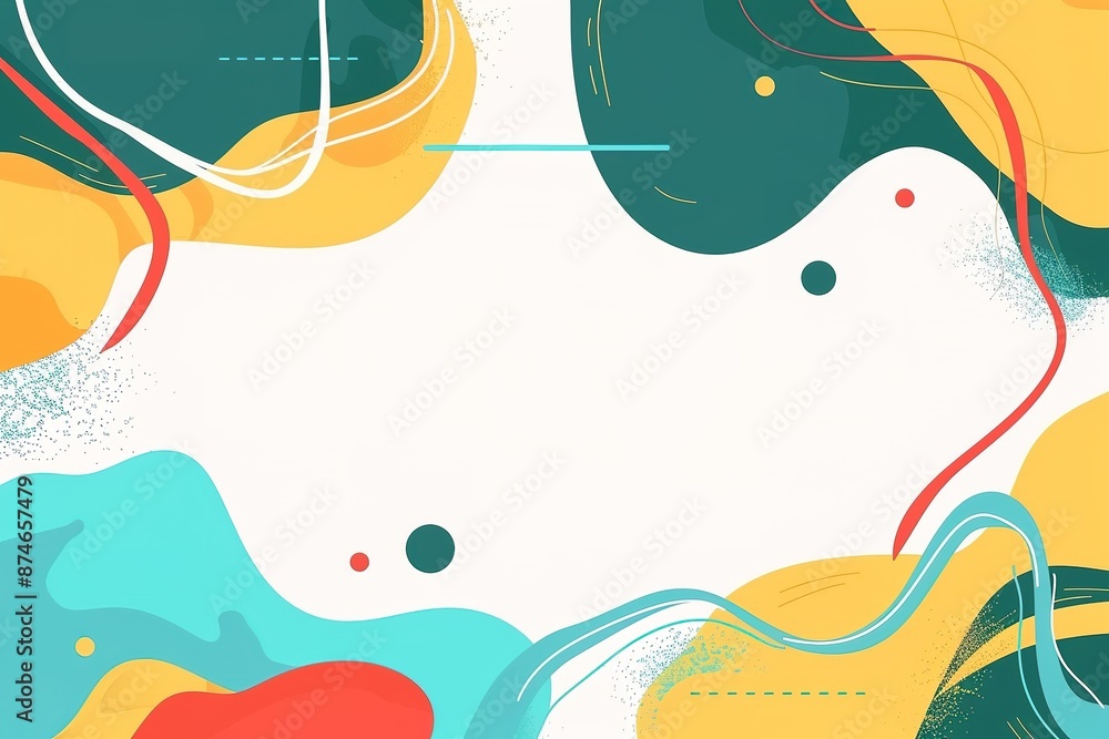 Simple website graphic element, flat shapes in teal and yellow with a thin red line around the edges Simple website graphic element, flat shapes in teal and yellow with a thin red line around the edges