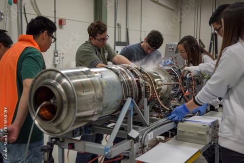 Students Working on Jet Engine Maintenance