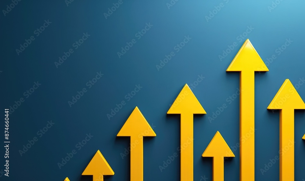 Yellow arrows on a blue background representing growth, progress, and business success. Perfect for financial and corporate themes. Yellow arrows on a blue background representing growth, progress, and business success. Perfect for financial and corporate themes.
