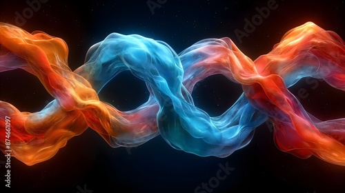 A blue and orange spiral of smoke. The blue and orange swirls are intertwined and appear to be glowing.