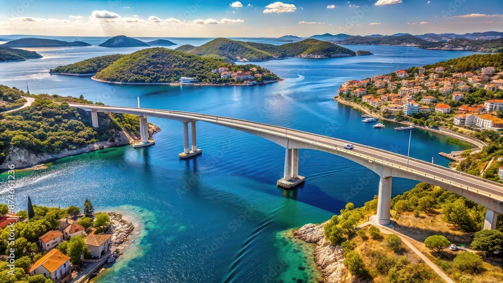 Naklejka premium Scenic view of the bridge connecting Rogoznica, Dalmatia with the island , Rogoznica, Dalmatia, Croatia, bridge, island