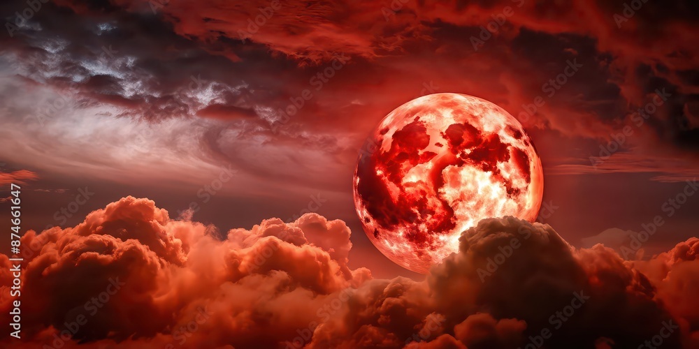 Milk blood moon rising behind dark red clouds on a red sky night, blood moon, rise, dark red clouds, milk, night Milk blood moon rising behind dark red clouds on a red sky night, blood moon, rise, dark red clouds, milk, night