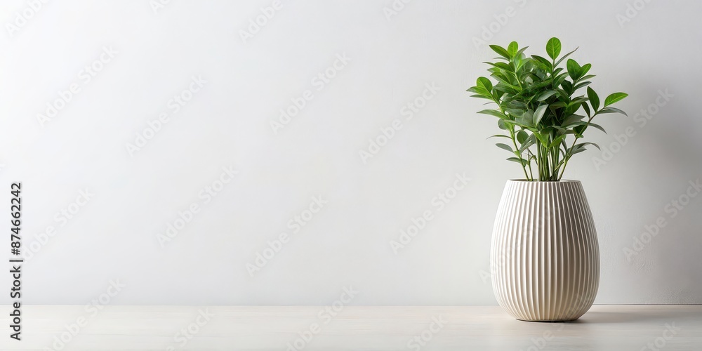 Plant in a modern ceramic vase on a white background, greenery, foliage, houseplant, interior design Plant in a modern ceramic vase on a white background, greenery, foliage, houseplant, interior design