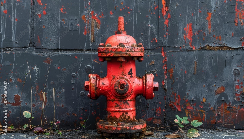 A bright red fire hydrant isolated against a simple, urban backdrop A bright red fire hydrant isolated against a simple, urban backdrop