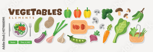 Vegetables Illustration. Healthy food. Diet Food. Vegetables elemets. Vegetable collection set. Colorful vegetable illustration.