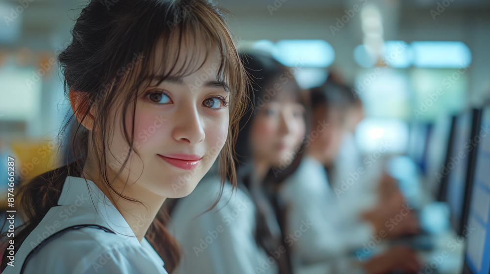 パソコンの授業をする女子生徒 パソコンの授業をする女子生徒