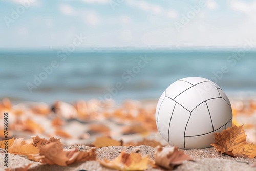 Volleyball match on a beach with autumn hues, sport autumn, seasonal play © Wasana