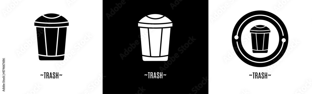 Trash logo set. Collection of black and white logos. Stock vector. Trash logo set. Collection of black and white logos. Stock vector.