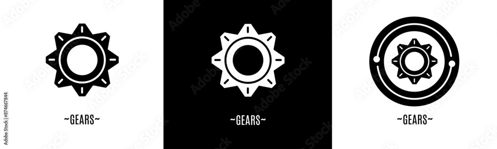Fototapeta premium Gears logo set. Collection of black and white logos. Stock vector.