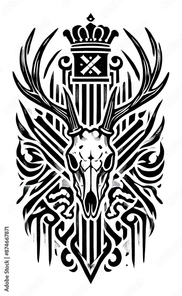 Obraz premium TRIBAL TATOO トライバル タトゥ 刺青 和柄 鹿 deer マーコール MARKHOOR Hunting Trophy ハンティング トロフィー