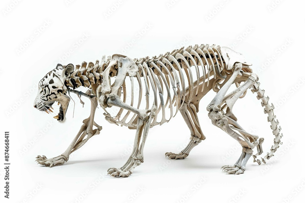 Fototapeta premium Tiger skeleton, isolated on white