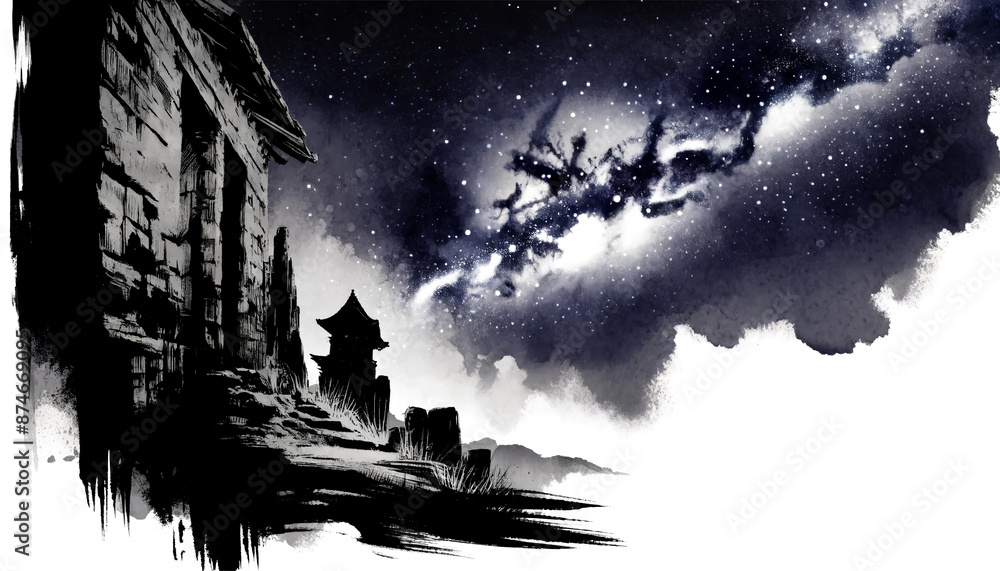Ancient temple under the summer Milky Way Ancient temple under the summer Milky Way