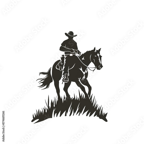 A man in a cowboy hat rides a horse in a field