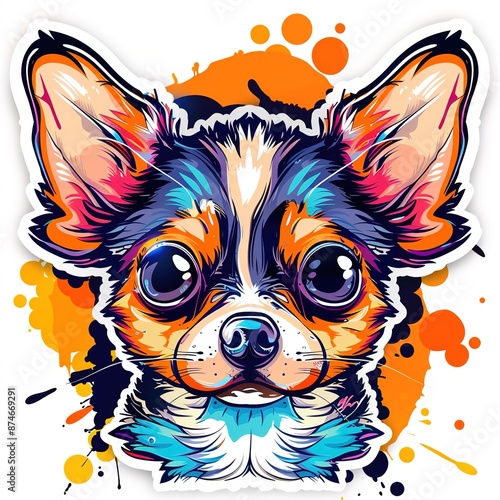 cute Chihuahua face with the eyes looking at you, in a vector style, in a cartoon style, on a white background,