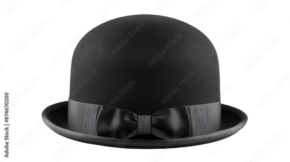 Fototapeta premium Elegant Black Bowler Hat with Ribbon Detail in Classic Style