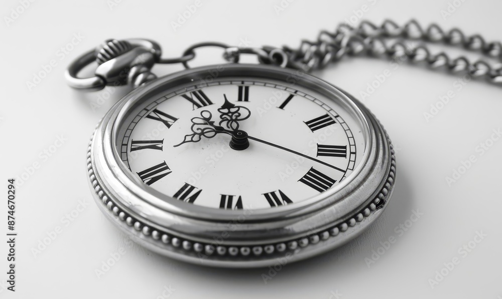 A minimalist image of a classic pocket watch with its chain delicately arranged A minimalist image of a classic pocket watch with its chain delicately arranged