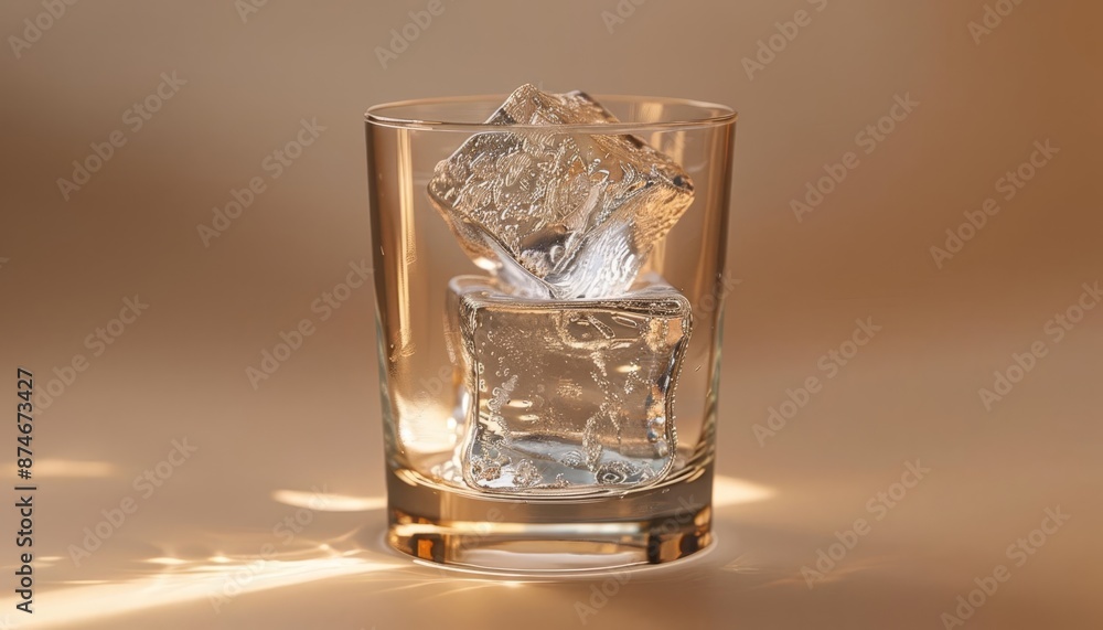 A simple glass of water with a single, clear ice cube floating in it A simple glass of water with a single, clear ice cube floating in it