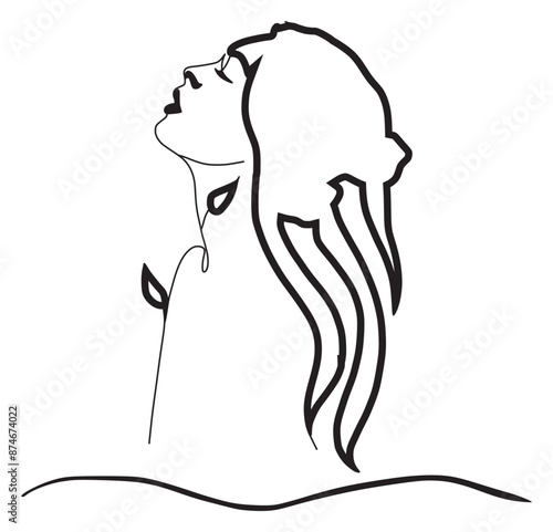 Beautiful Young Woman With Long Hair. Slim Body Of A Girl. Female Body. Sexy Body. Salon, Shampoo, Logo, Isolated On Transparent Background.