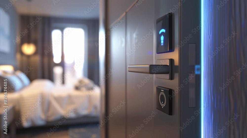 Open the door of hotel room, Door access control, Digital lock in hotel. Open the door of hotel room, Door access control, Digital lock in hotel.