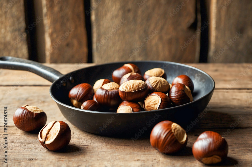 Fototapeta premium Unveiling the Warmth of Roasted Chestnuts