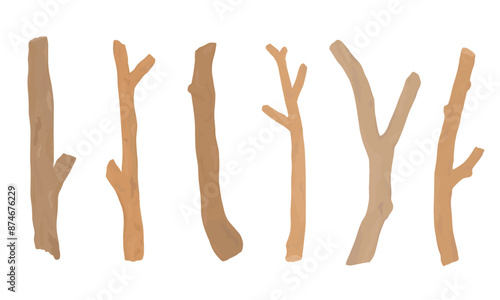 Set of wooden sticks illustration. Tree branches, twig. Hand drawn vector.