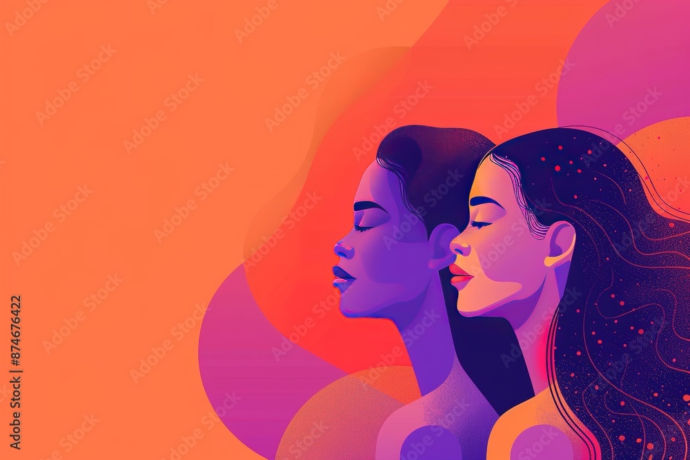 A flat vector illustration celebrating Women's Day features three diverse and beautiful woman portraits on an orange background A flat vector illustration celebrating Women's Day features three diverse and beautiful woman portraits on an orange background