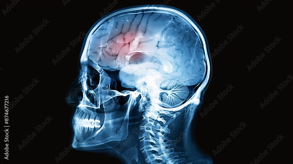 X-ray of a brain with traumatic hematoma