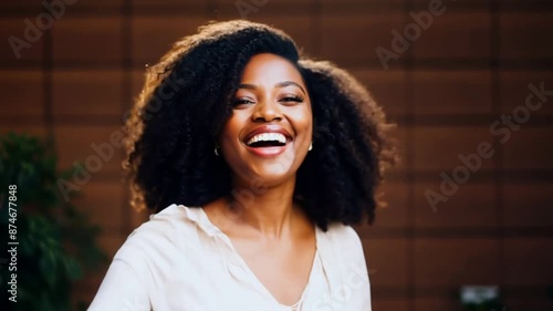 medium shot, black woman, happy, smiling, joyful