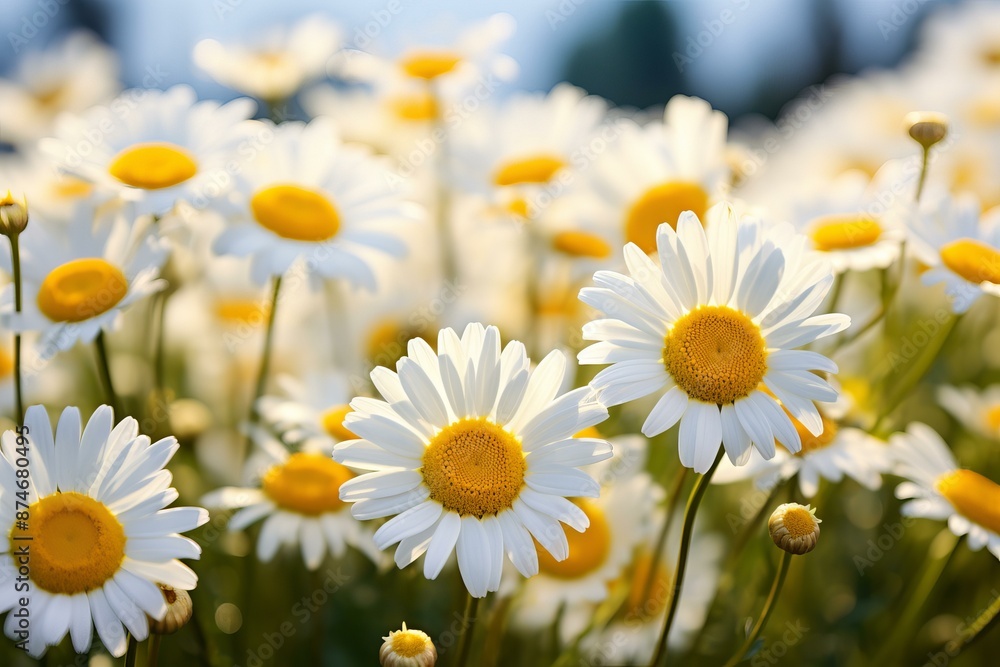 Fototapeta premium Close-up of vibrant daisies in a sun-drenched field, capturing the essence of spring