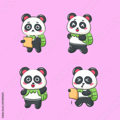 cute panda character cartoon back to school