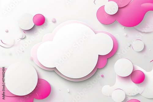 vector design of an empty white speech bubble with magenta accents, white background, pink and color scheme,